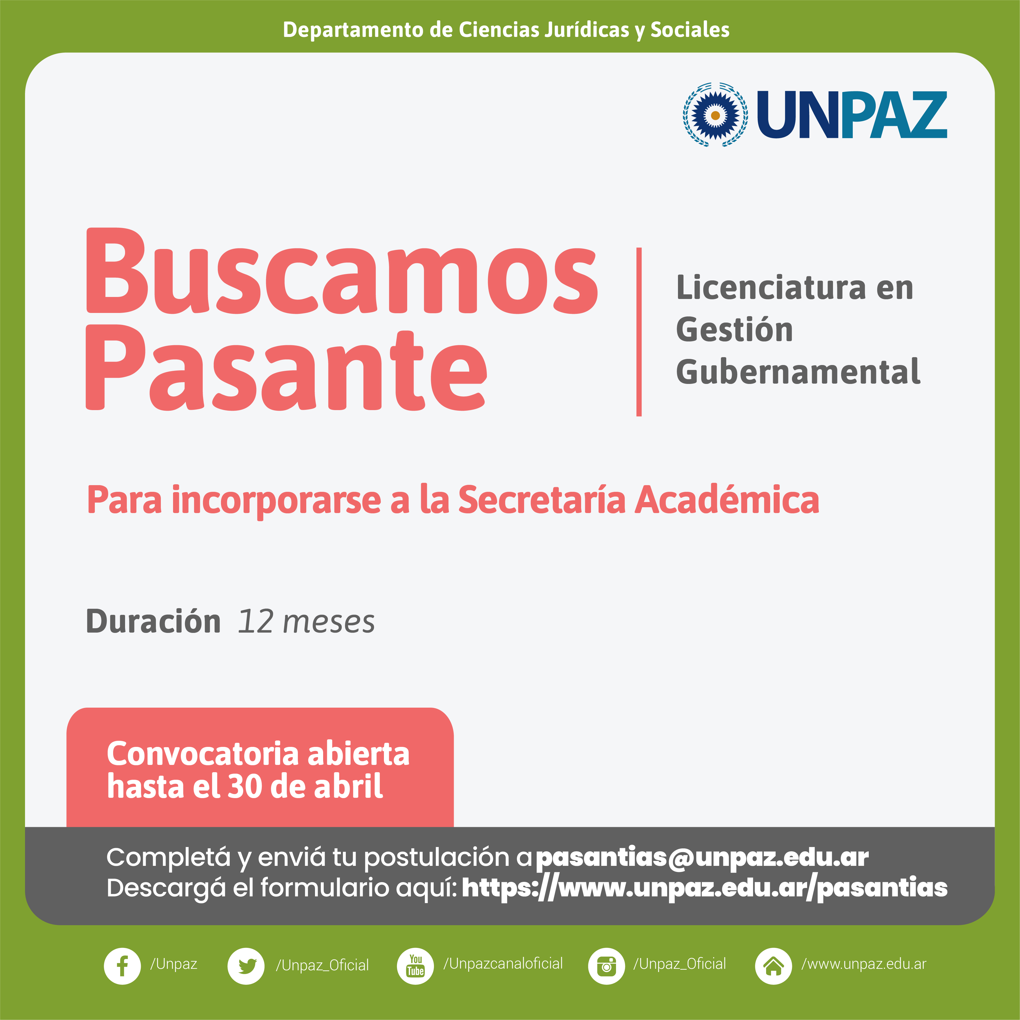 Pasantía Secretaría Académica 5-2021 UNPAZ