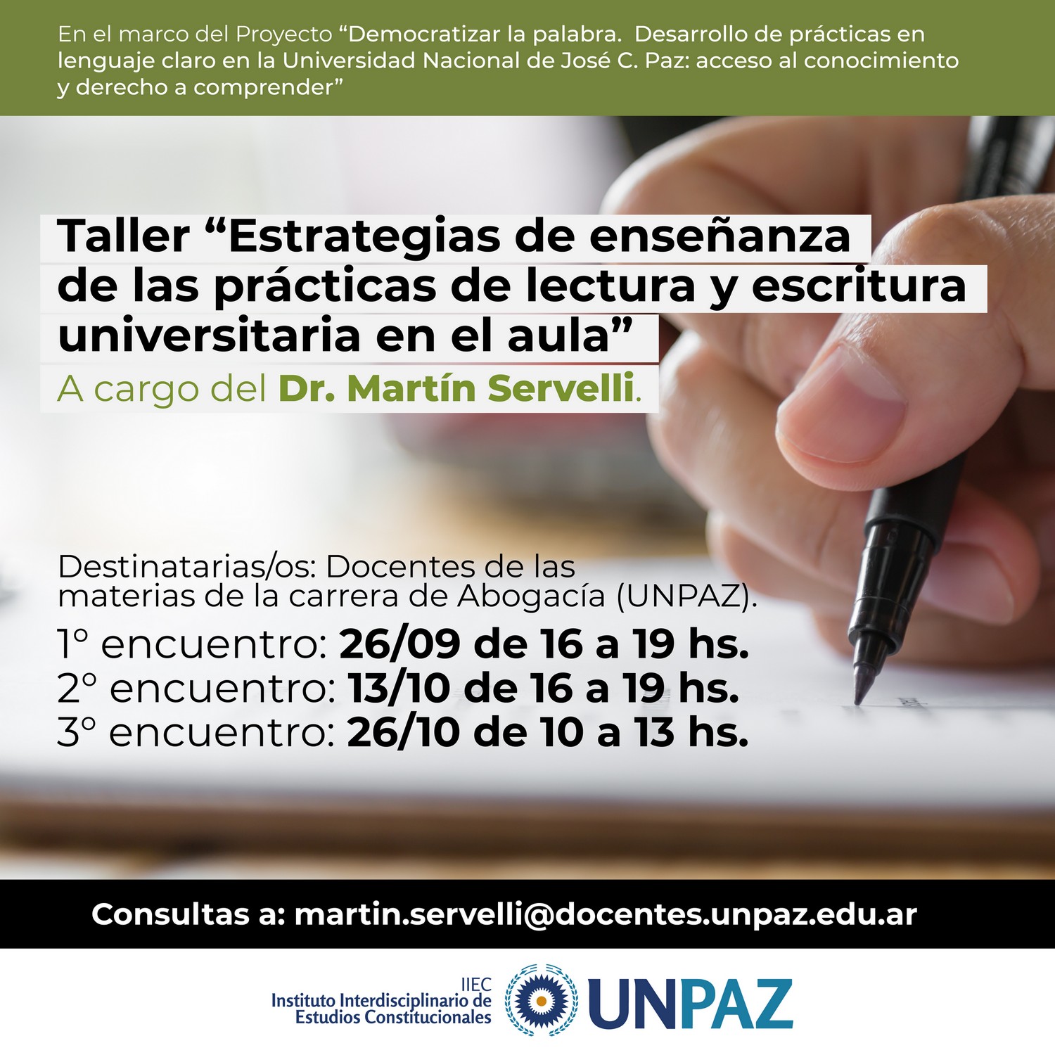 Taller “Estrategias de enseñanza de las prácticas de lectura y escritura universitaria en el aula”