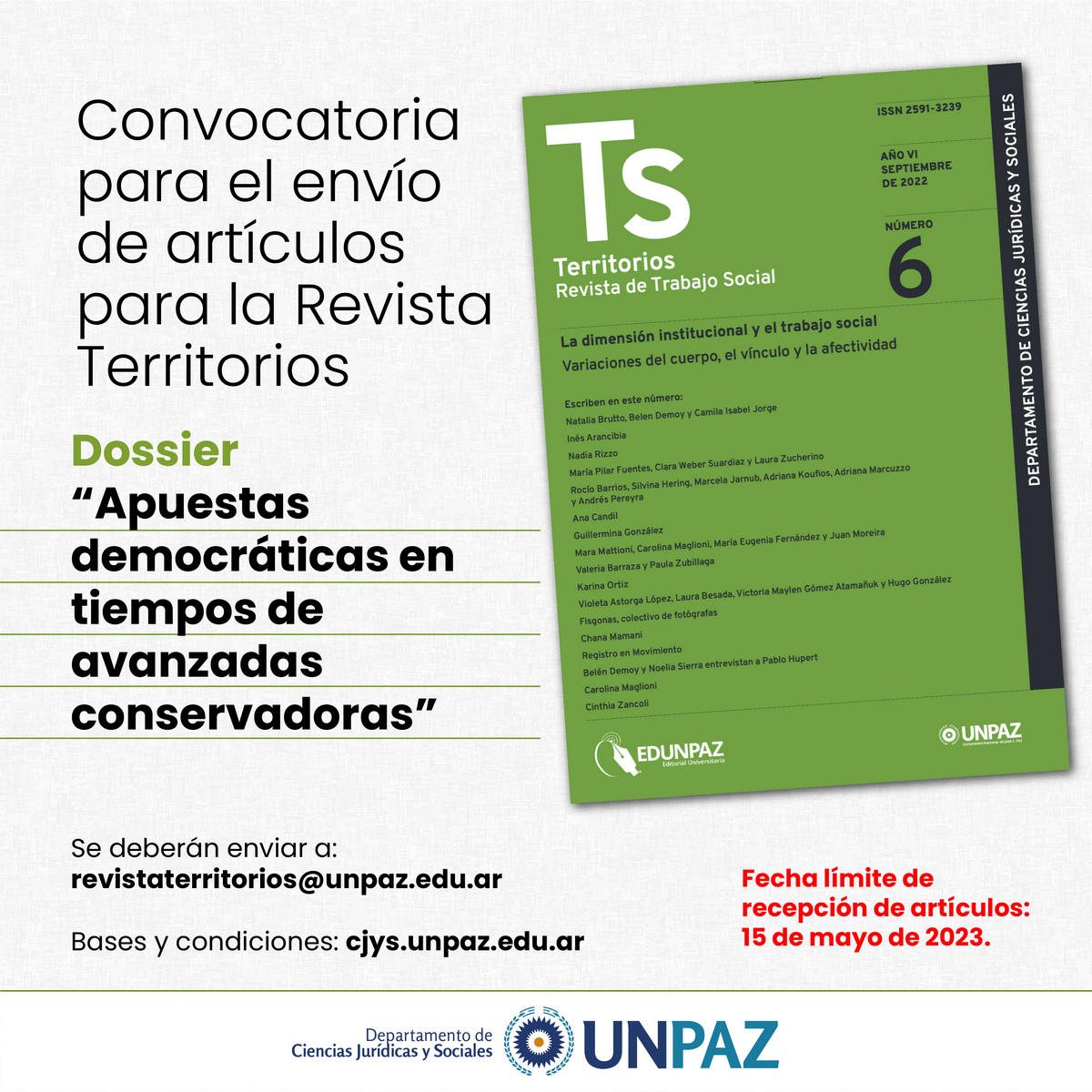 Ts Territorios. Convocatoria para el envío de artículos para el nuevo número de la revista de Trabajo Social