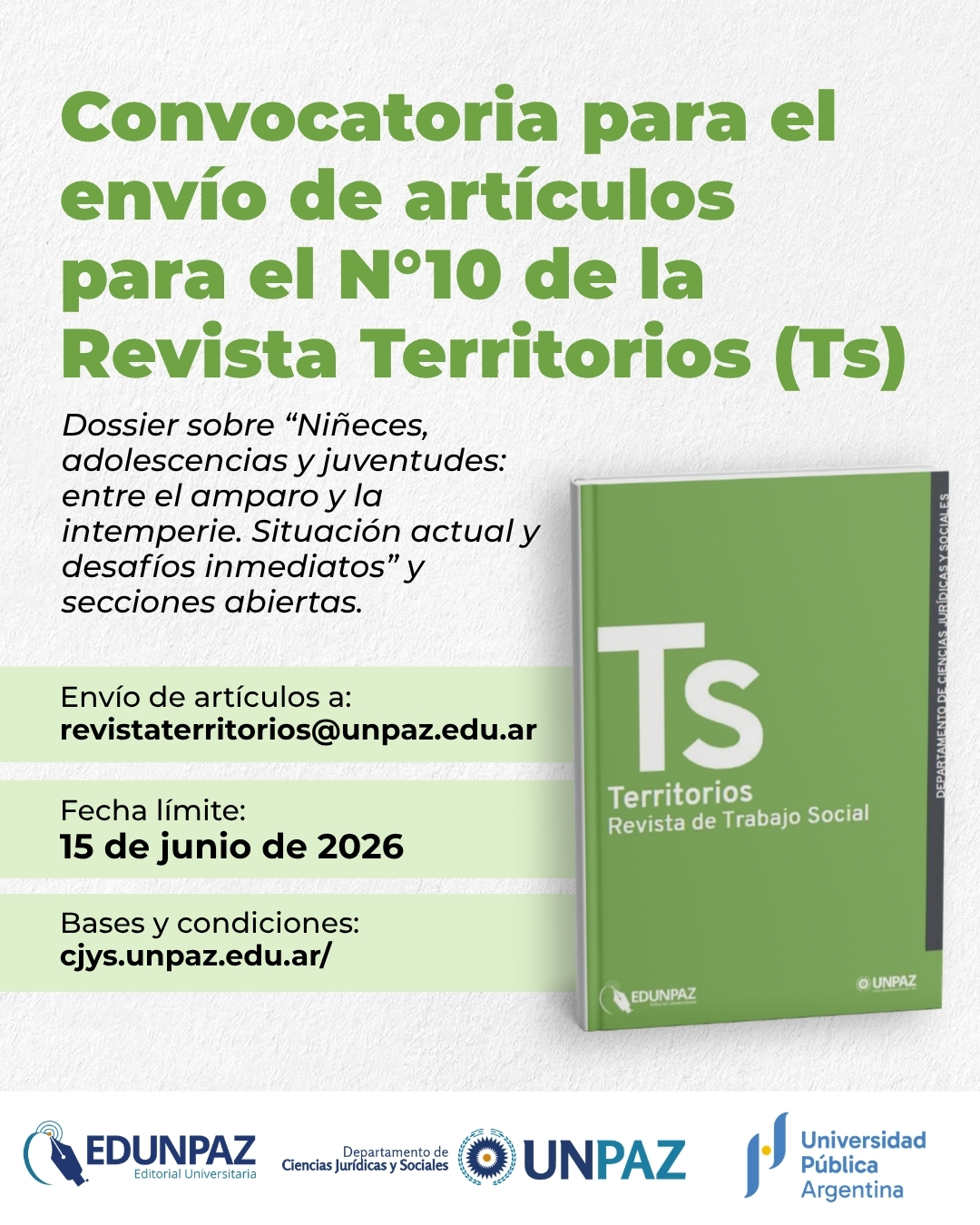 Convocatoria abierta para el envío de artículos para el décimo número de la revista Territorios