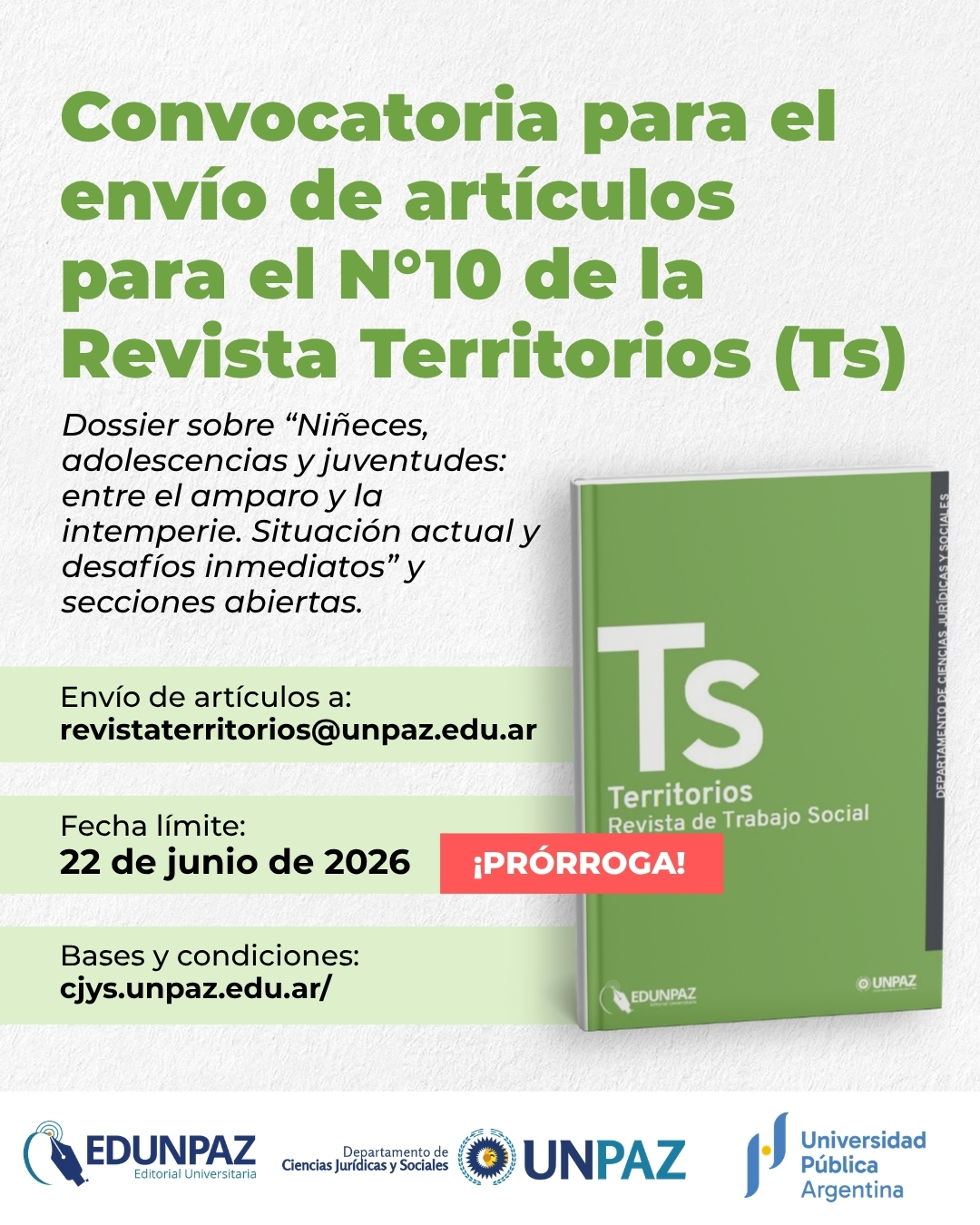Convocatoria abierta para el envío de artículos para el décimo número de la revista Territorios