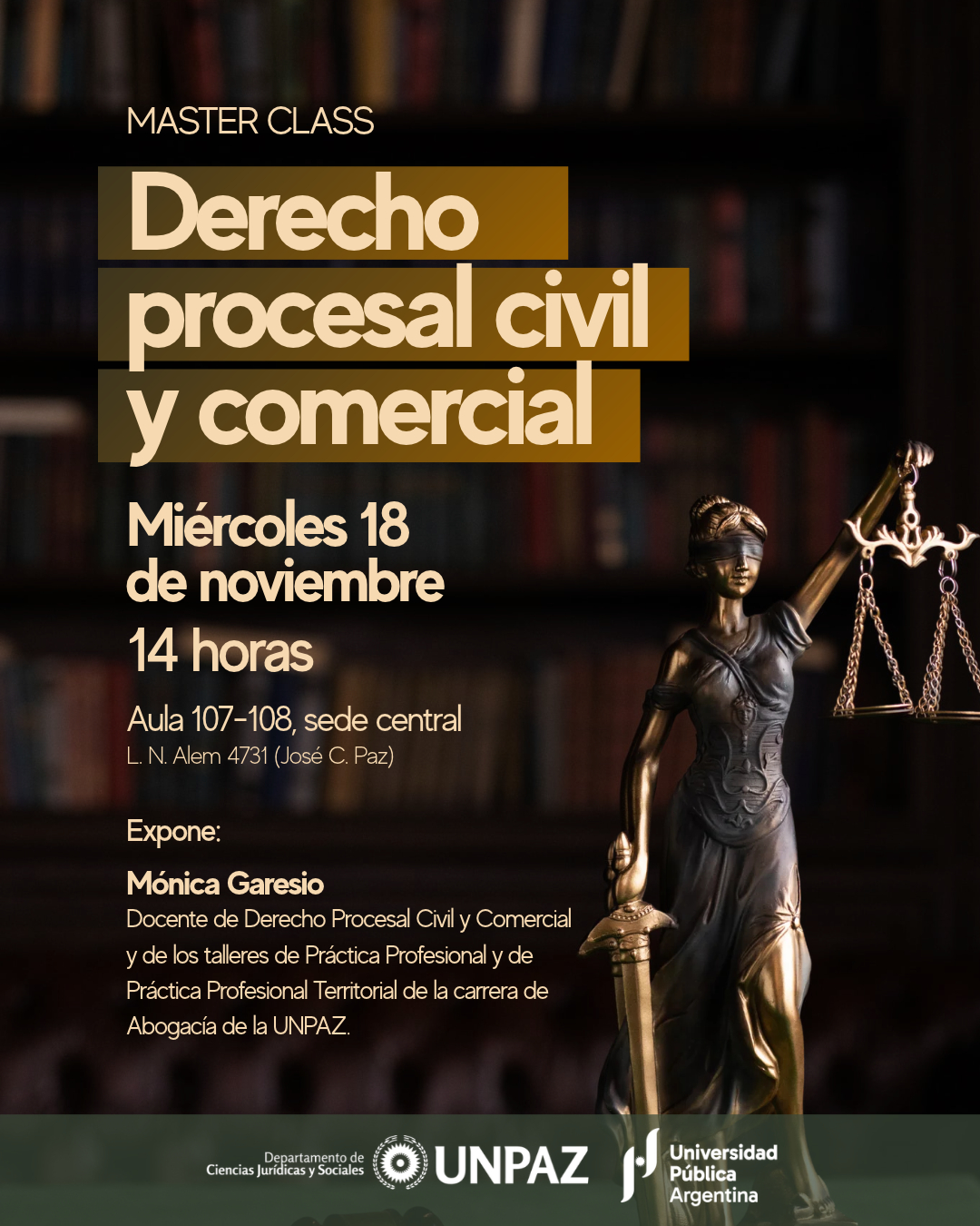 UNPAZ realizará una master class sobre Derecho Procesal Civil y Comercial