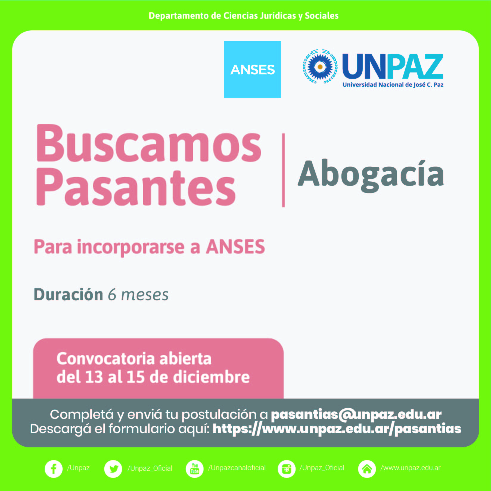 Convocatoria Pasantes ANSES UNPAZ
