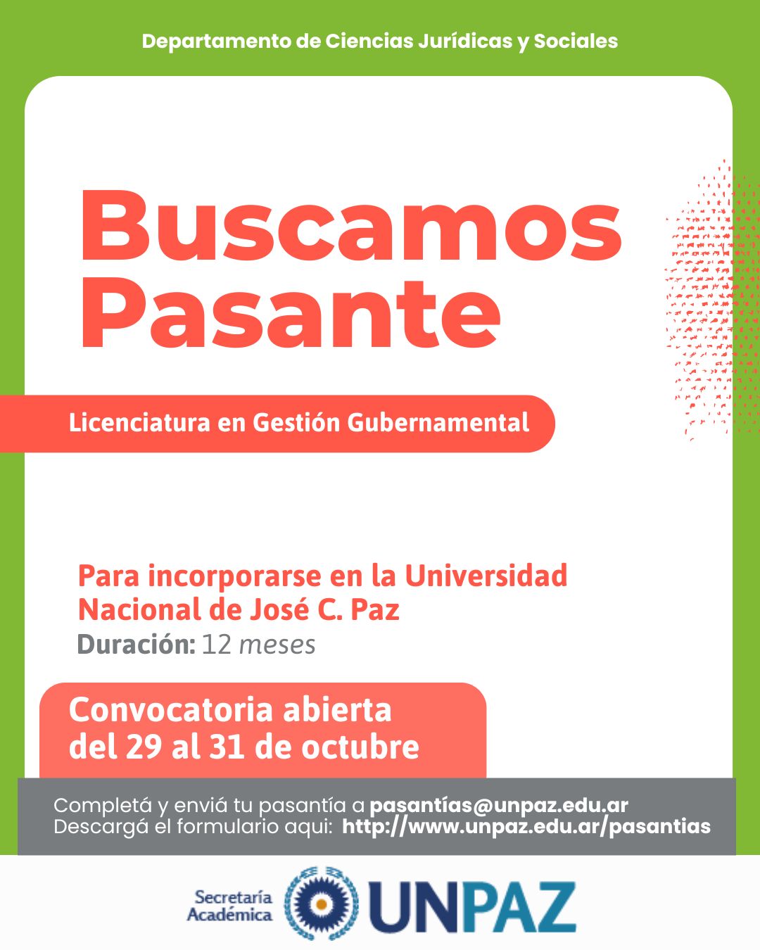 CONVOCATORIA ABIERTA A PASANTÍA EN LA UNIVERSIDAD NACIONAL JOSÉ C. PAZ - UNPAZ