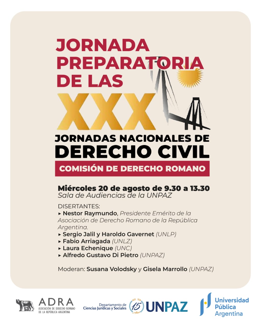 Jornada Preparatoria de las XXX Jornadas Nacionales de Derecho Civil – Comisión de Derecho Romano