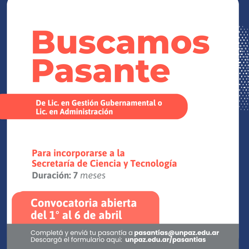 CONVOCATORIA A PASANTÍA EN LA UNIVERSIDAD NACIONAL DE JOSÉ C. PAZ